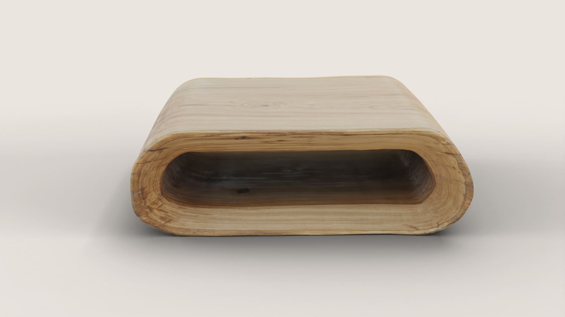 Modern wooden coffee table Oze with rounded edges and open inner design