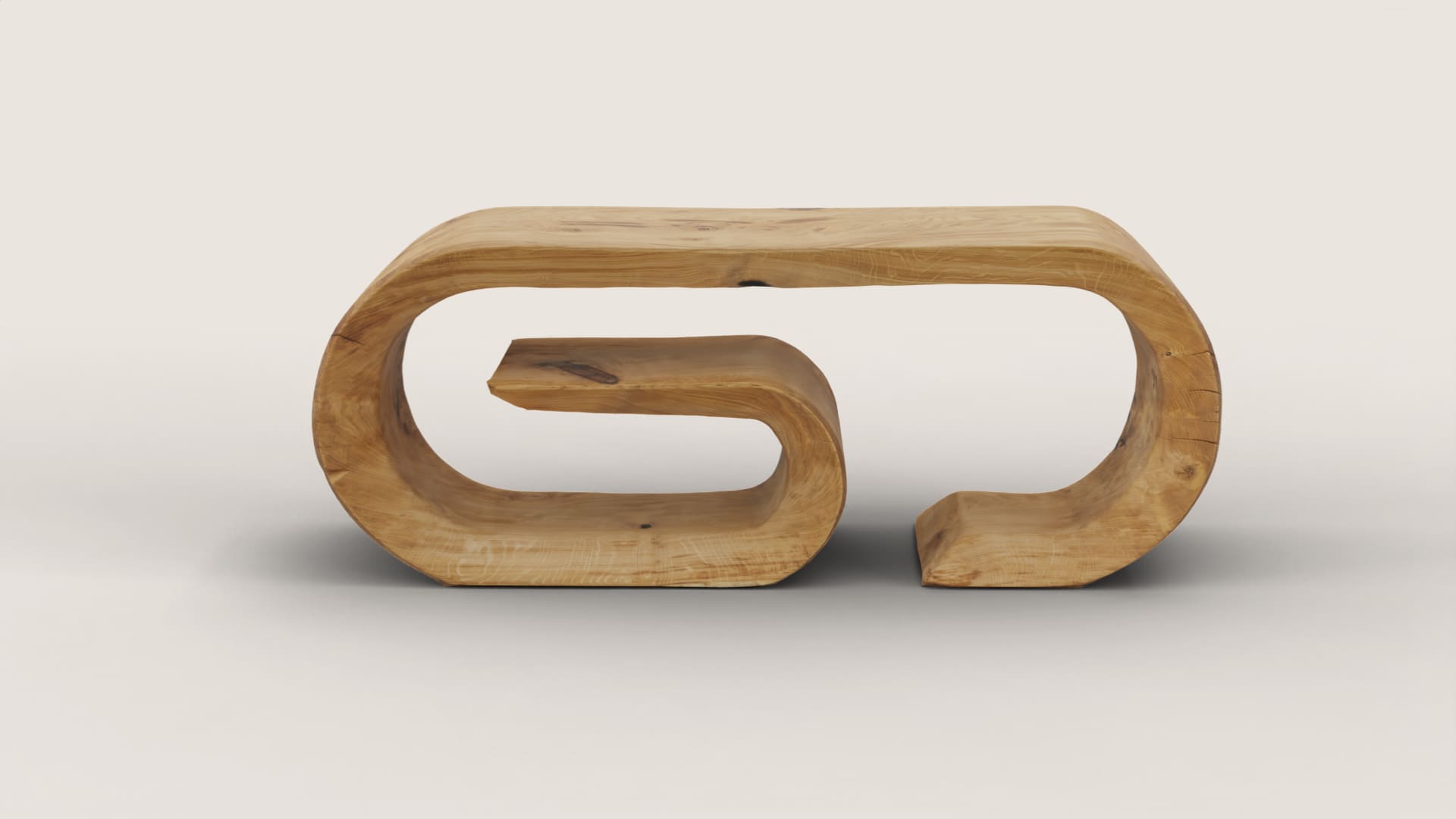 Sculptural wooden commode Oze with fluid curves and natural wood finish