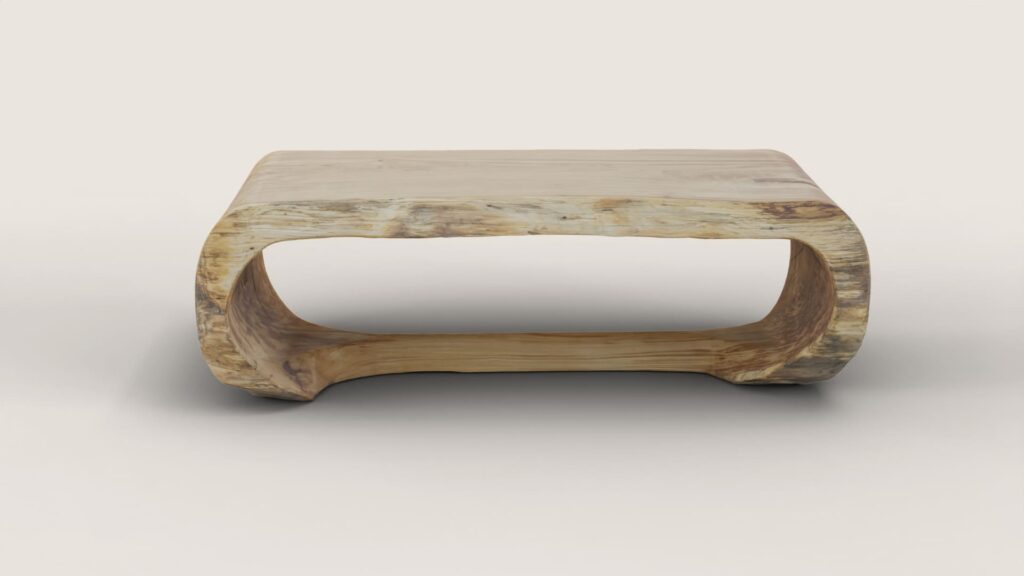 Luxury solid wood table Oze with smooth curved edges and open base design