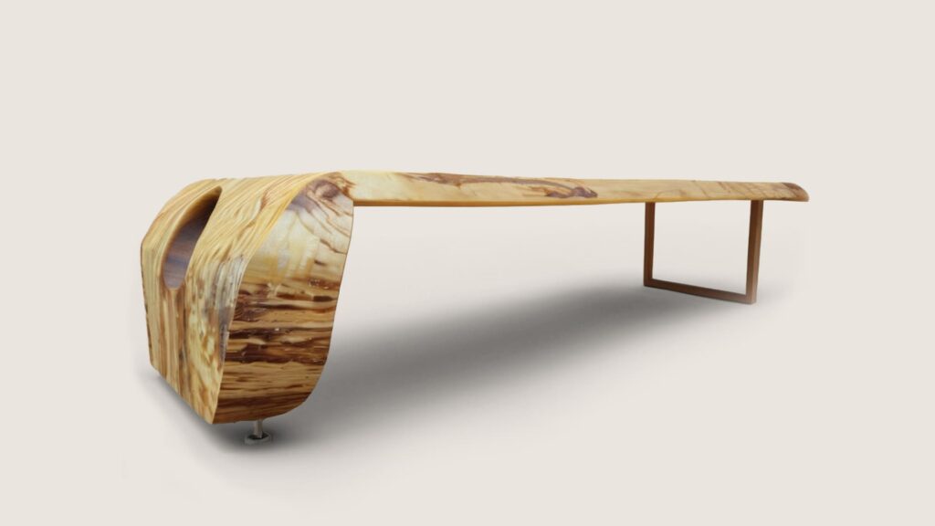 Ragusa sculptural dining table with dramatic live edge and raw wood split